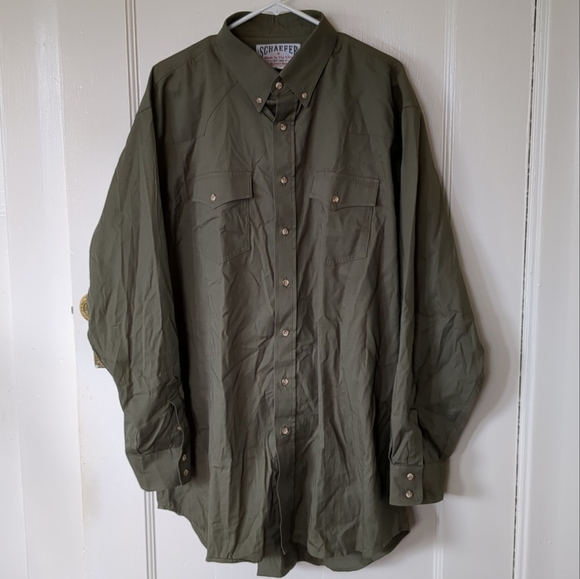 Schaefer Long Sleeve Button Down Shirt XXL Green Made In Texas USA 18 1/2 X 37 - Picture 7 of 9